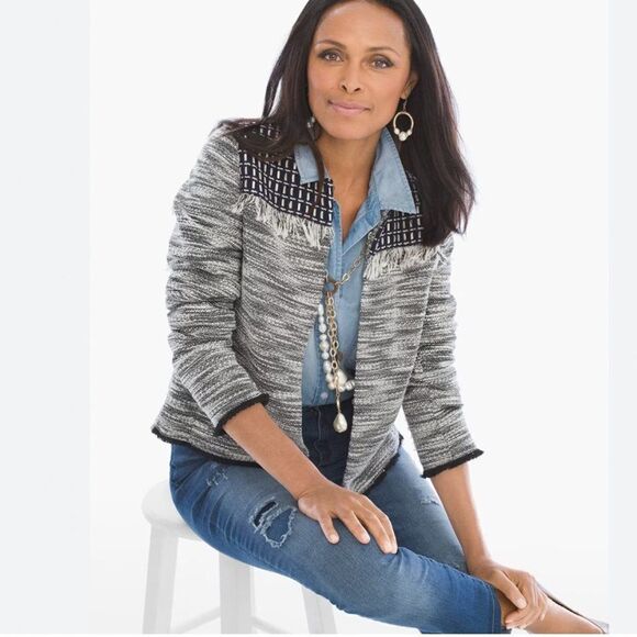 Chico's Jackets & Blazers - Chico’s Black White Blue Tweed Blazer Jacket Chico's 1 Medium 8/10